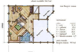 Планировка дома из бревна с верандой по проекту «У ручья». Второй этаж