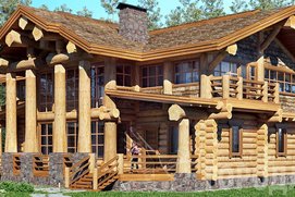 «Вермонт» - проект бревенчато-каркасного дома из кедра большого диаметра. Проектный вид 3