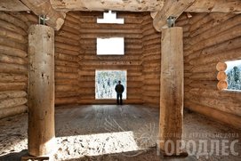Фото будущего  каминного зала из рубленного бревна кедра